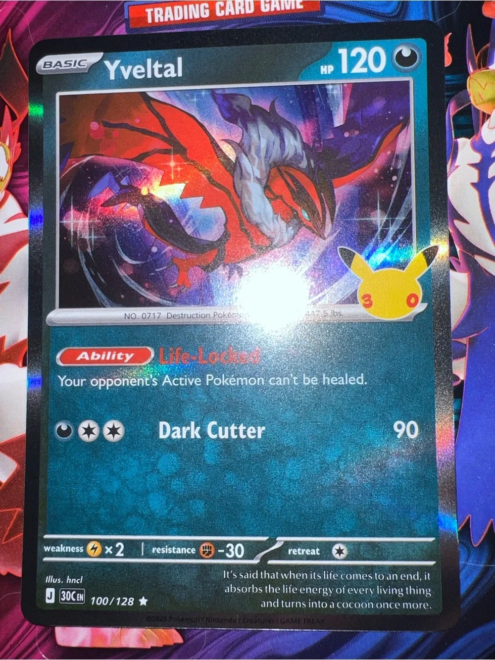 Pokemon Yveltal Holo Card - Black & Red Artwork